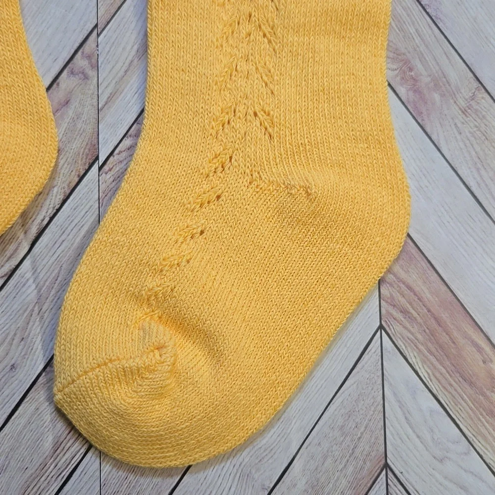 Toddler Baby Girl Yellow Knit Knee High Socks Vintage Style Holiday Accessory